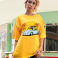 Tropical And Car Print Oversized Tee