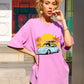 Tropical And Car Print Oversized Tee