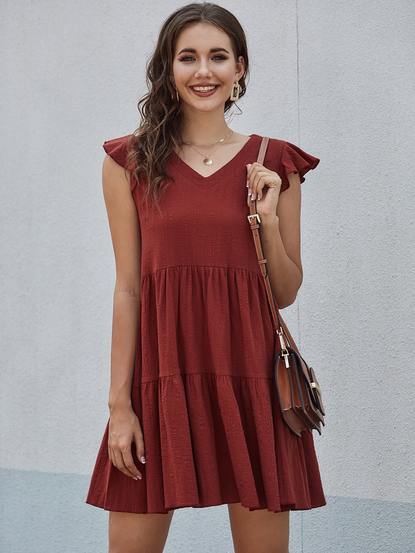 Ruffle Hem Solid Smock Dress