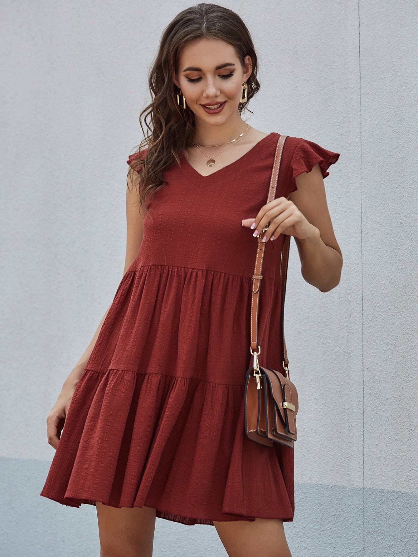 Ruffle Hem Solid Smock Dress