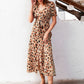 Button Front Belted Puff Sleeve Allover Print Dress