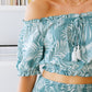 Off Shoulder Tassel Detail Crop Top & Shirred Panel Skirt Set