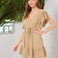 Knot Front Butterfly Sleeve Solid Dress