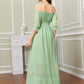 Chiffon Swiss Dot Shirred Bardot Flowy Dress