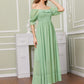 Chiffon Swiss Dot Shirred Bardot Flowy Dress