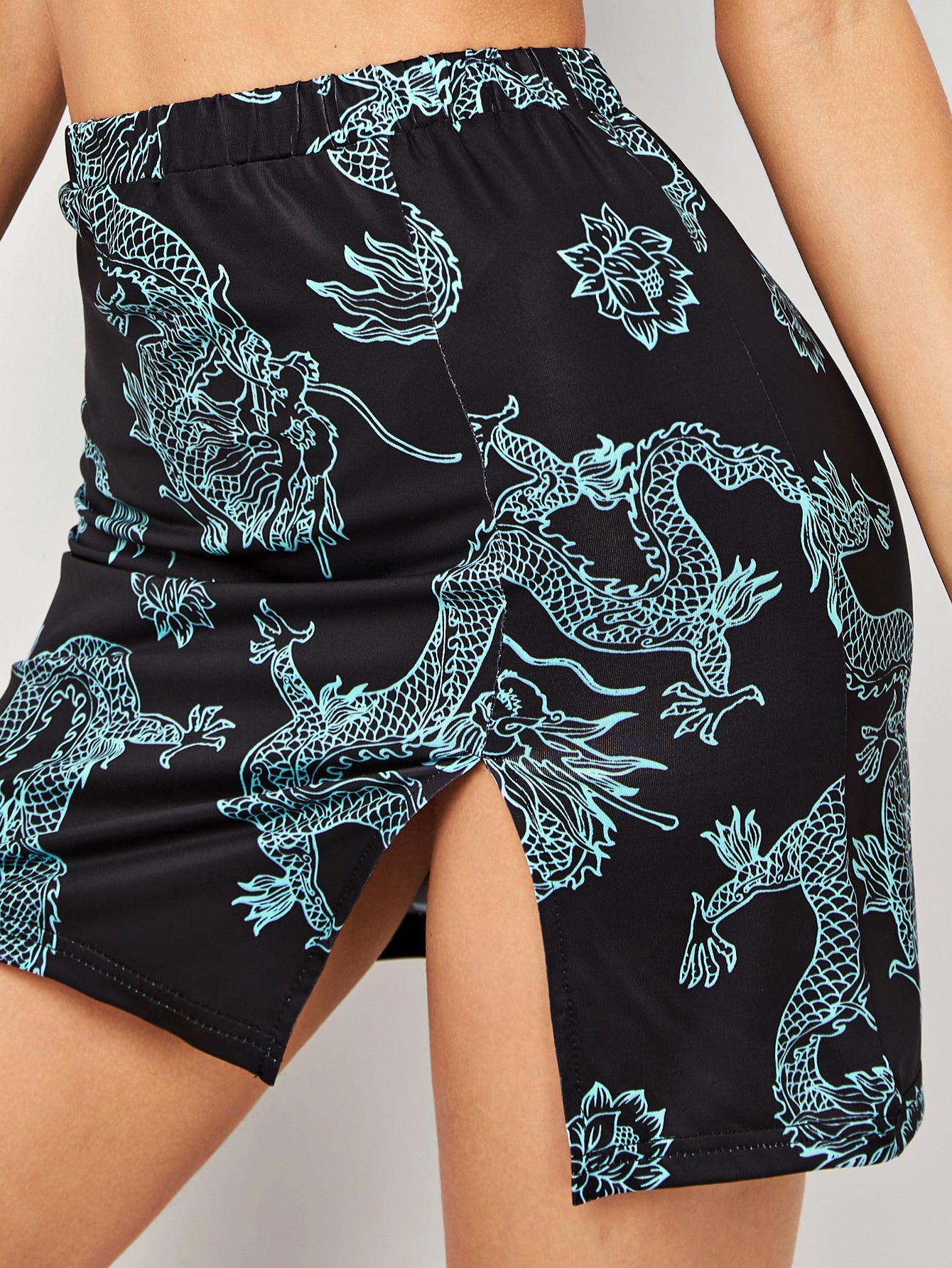 Dragon Print Crop Tee & Split Skirt