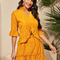 Polka Dot Notched Neck Ruffle Babydoll Dress