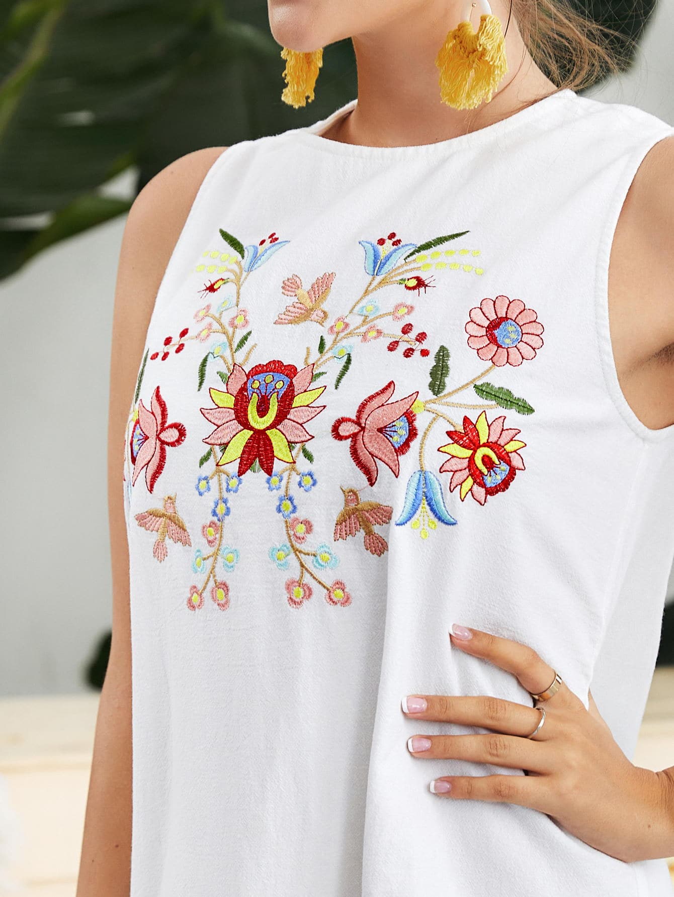 Floral Embroidered Ruffle Hem Smock Dress