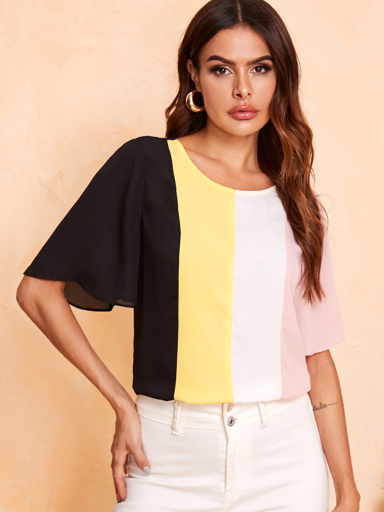 Flutter Sleeve Colorblock Top