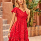 Heart Print Ruffle Trim A-Line Dress