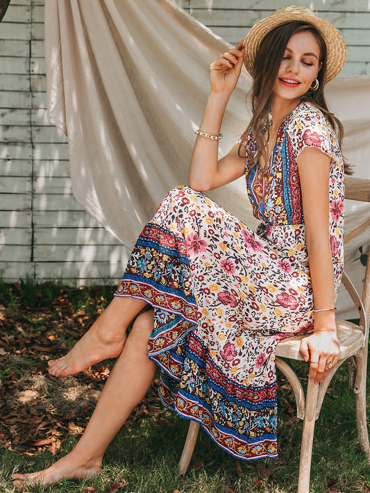 Ruffle Hem Floral & Tribal Dress