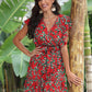 Allover Floral Surplice Front Belted Dress