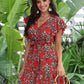 Allover Floral Surplice Front Belted Dress