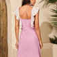Square Neck Contrast Ruffle Trim Dress