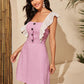 Square Neck Contrast Ruffle Trim Dress