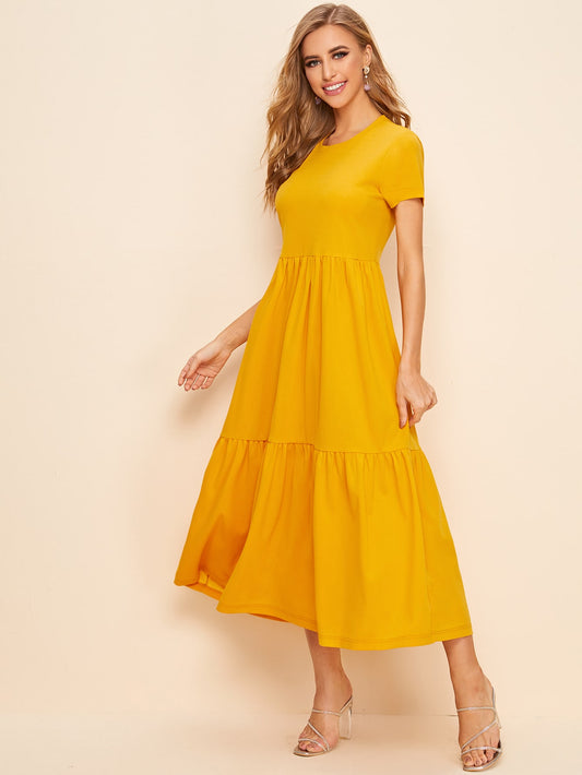 Solid Flounce Hem A-line Dress