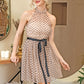 Tie Back Belted Polka Dot Mesh Halter Dress