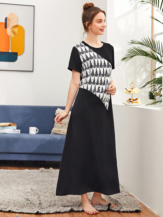 Fuzzy Feather Colorblock Long Dress