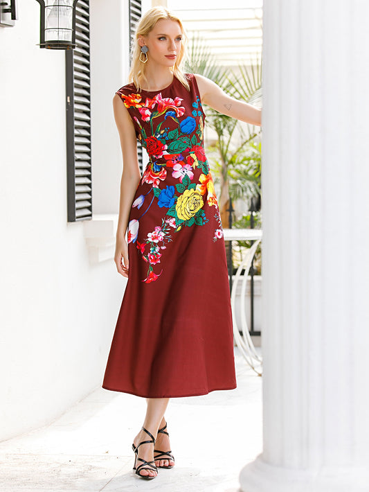 Floral Print Sleeveless A-line Dress