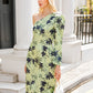 One Shoulder Plants Print Ruffle Trim Dress