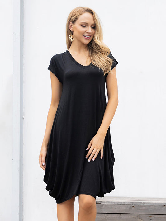 V-neck Batwing Sleeve Tee Dress