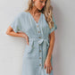 Button Front Batwing Sleeve Belted Dress