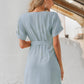 Button Front Batwing Sleeve Belted Dress