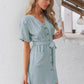 Button Front Batwing Sleeve Belted Dress