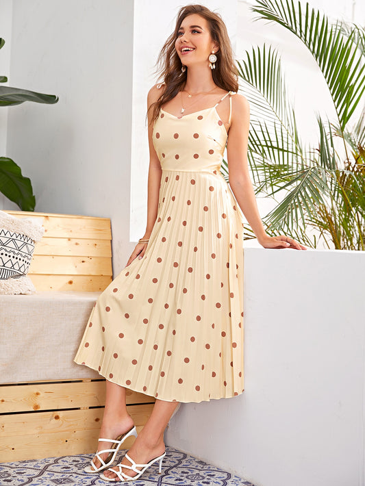 Polka Dot Print Tie Shoulder Cami Dress