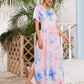 Tie Dye Batwing Sleeve Curved Hem Tee Dress Without Belted
