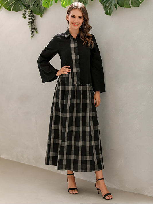 Contrast Buffalo Plaid Shirt Dress