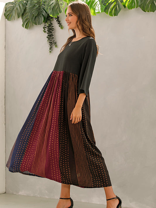 Polka Dot & Striped Print Smock Dress