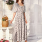Button Front Butterfly Print Lace Panel Sleeve Dress