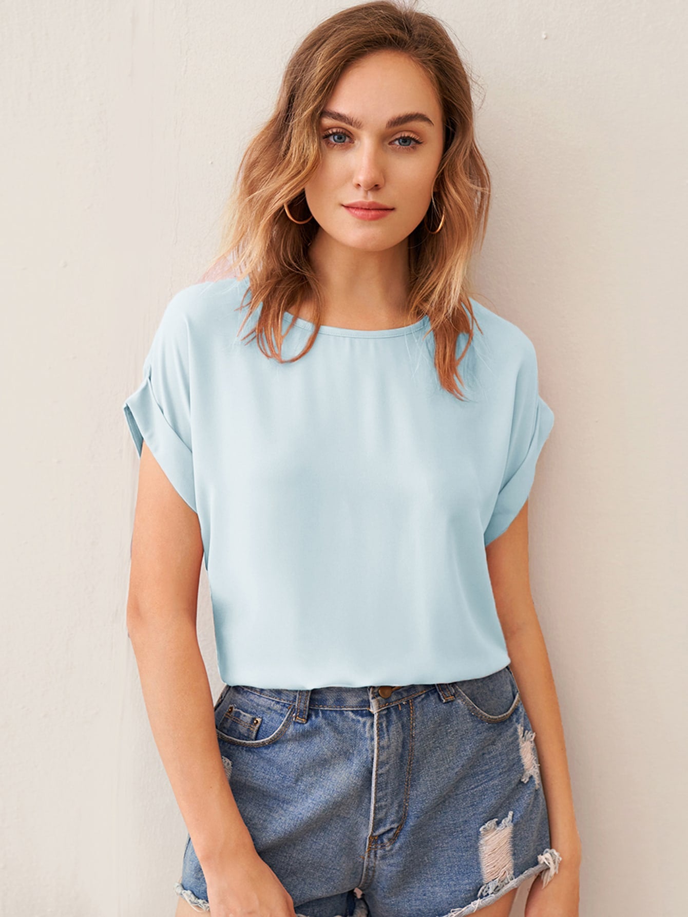Cuffed Sleeve Solid Top