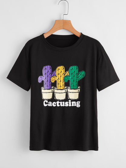 Cactus And Letter Graphic Tee