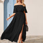 Off Shoulder Ruffle Trim Split Hem Dress