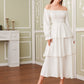 Off Shoulder Frill Trim Shirred Layered Dress