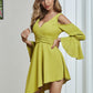 Cold Shoulder Bell Sleeve Asymmetrical Hem Dress