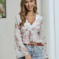 Ruched Drawstring Knot Floral Peplum Top