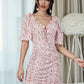 Ditsy Floral Drawstring Ruched Milkmaid Dress