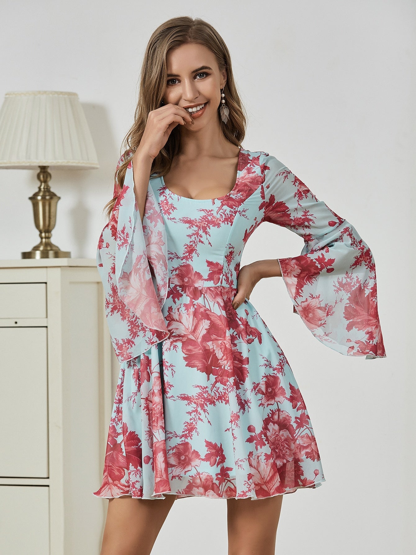 Bell Sleeve Floral Print Dress