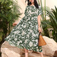 Floral Leaf Print Midi Dress