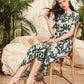 Floral Leaf Print Midi Dress