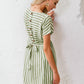 Button Back Belted Striped Dress