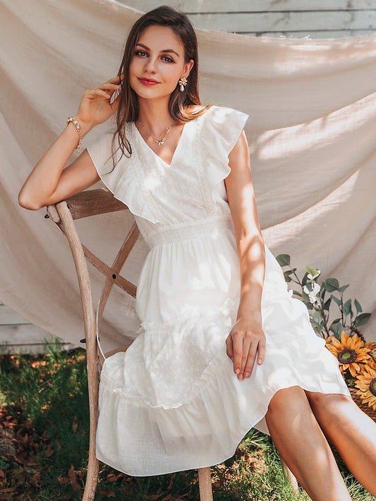 Tie Back Ruffle Armhole Frill Trim Layered Dress