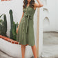 Button Front Belted Sleeveless Dress