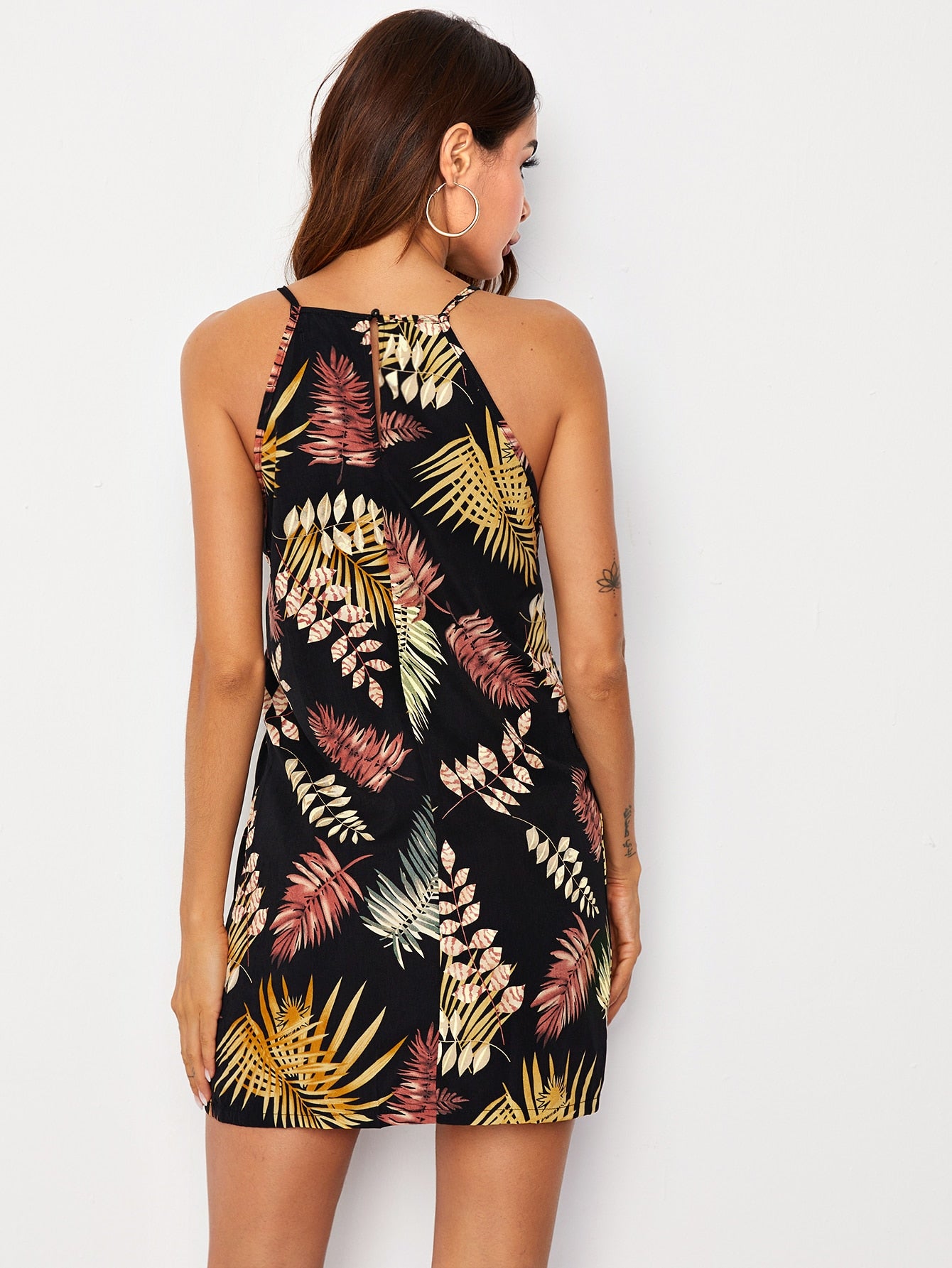 Tropical Print Keyhole Back Cami Dress