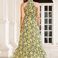 Allover Floral Belted Halter Dress