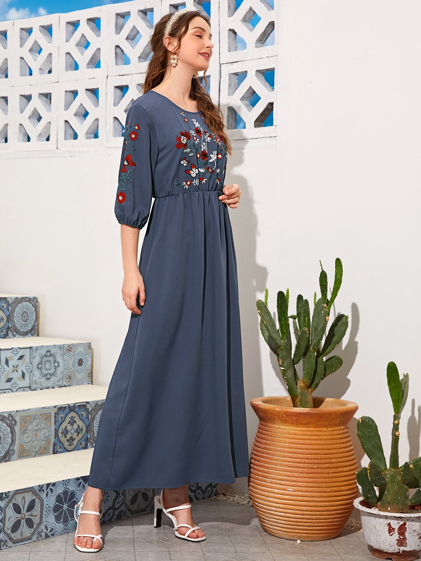 Floral Embroidered A-line Dress