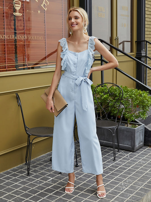 Eyelet Embroidery Self Tie Culotte Jumpsuit